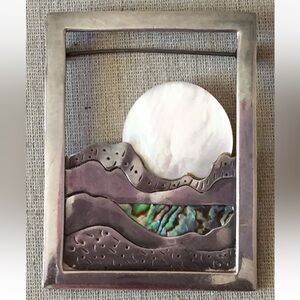 Zealandia Designs Sterling Silver MOP Abalone Moonlit Landscape Brooch Pin